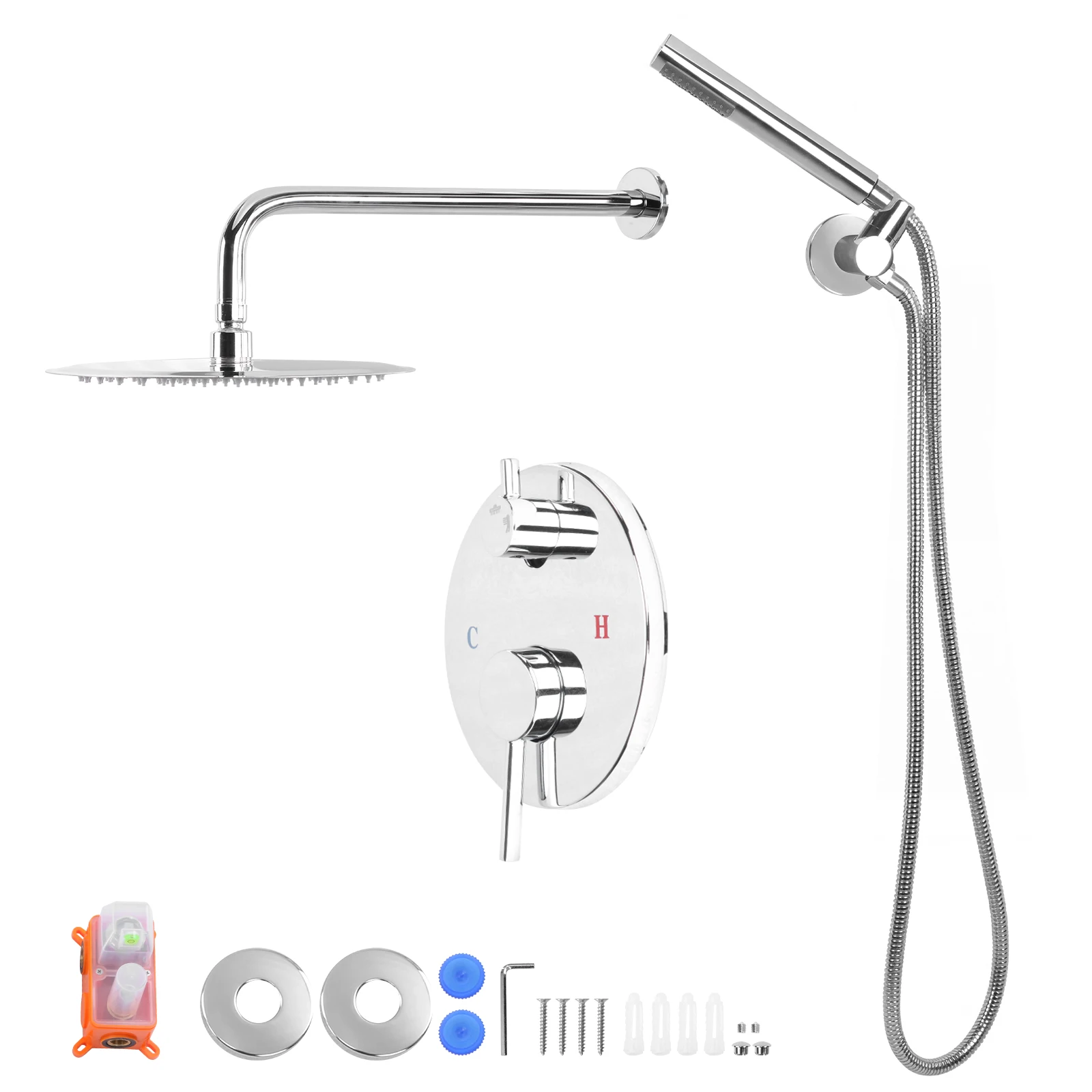 Ceiling Rainfall Shower Head System with 10 Inch Showerhead Rain Shower Head and Handle Set with Rough-in Valve for Hard Water
Ceiling Rainfall Shower Head System with 10 Inch Showerhead Rain Shower Head and Handle Set with Rough-in Valve for Hard Water