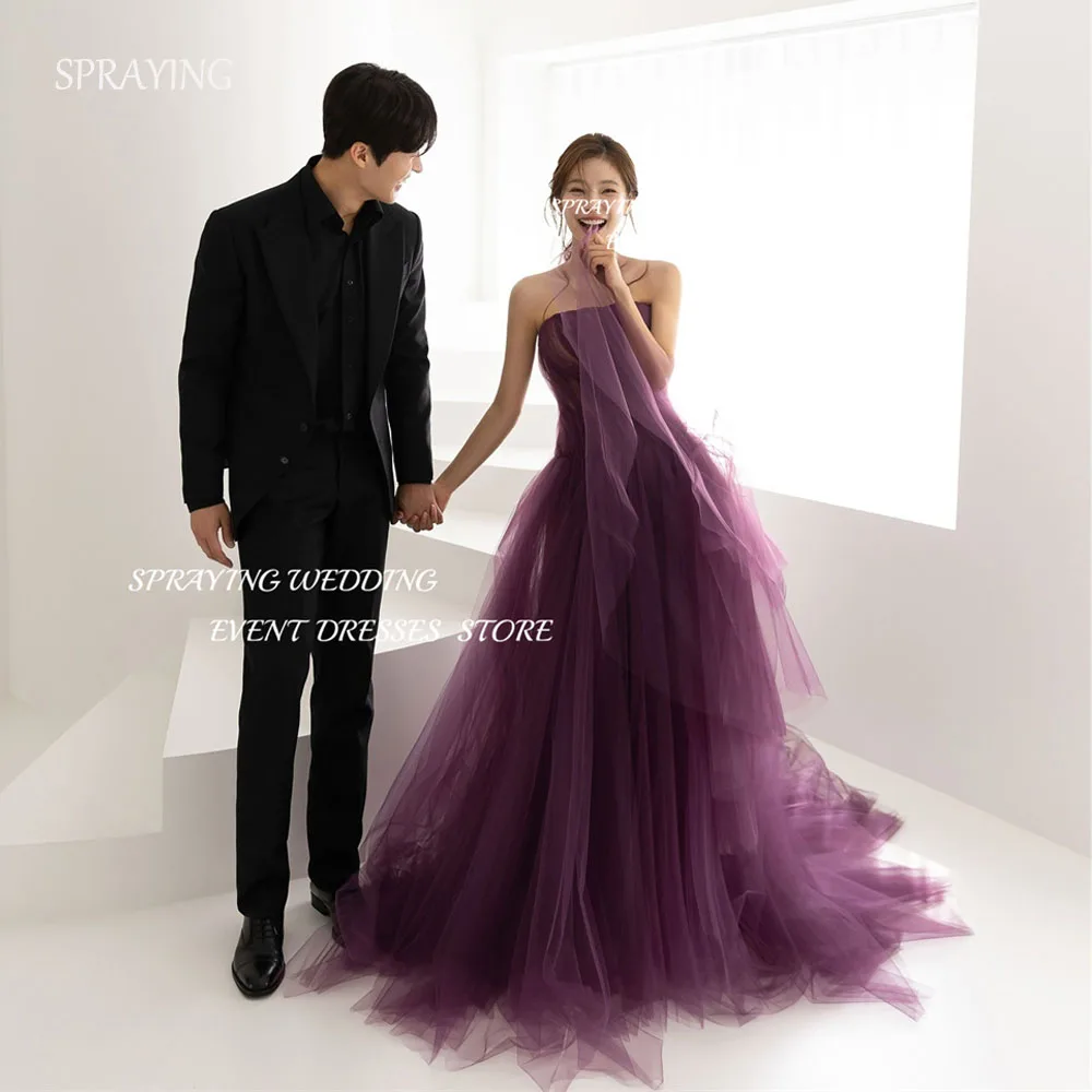 SPRAYING Purple Fairy Strapless Tulle Korea Wedding Photo Shoot Dresses A line Floor Length Customized Corset Prom Evening Dress
SPRAYING Purple Fairy Strapless Tulle Korea Wedding Photo Shoot Dresses A line Floor Length Customized Corset Prom Evening Dress