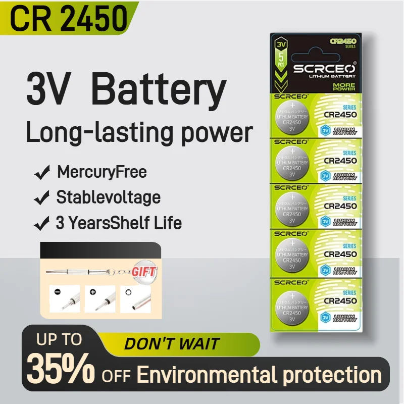 CR2450 DL2450 CR2450N BR2450 3V Lithium Battery 550mAh Button Cell Batteries for Watch Car Remote Control Long Lasting Power
CR2450 DL2450 CR2450N BR2450 3V Lithium Battery 550mAh Button Cell Batteries for Watch Car Remote Control Long Lasting Power