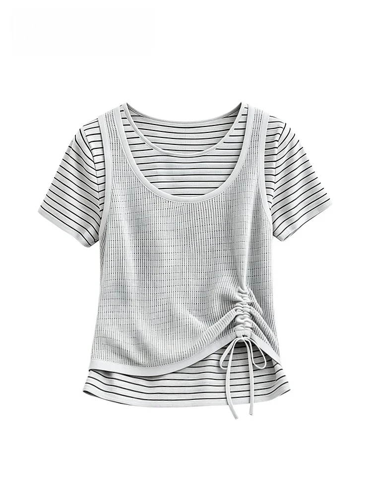 Cara CLUB plus Size Women's T-Shirt Short Sleeve round Neck Striped Casual Style Spring Fashion plus Size Inner Wear Top
Cara CLUB plus Size Women's T-Shirt Short Sleeve round Neck Striped Casual Style Spring Fashion plus Size Inner Wear Top
