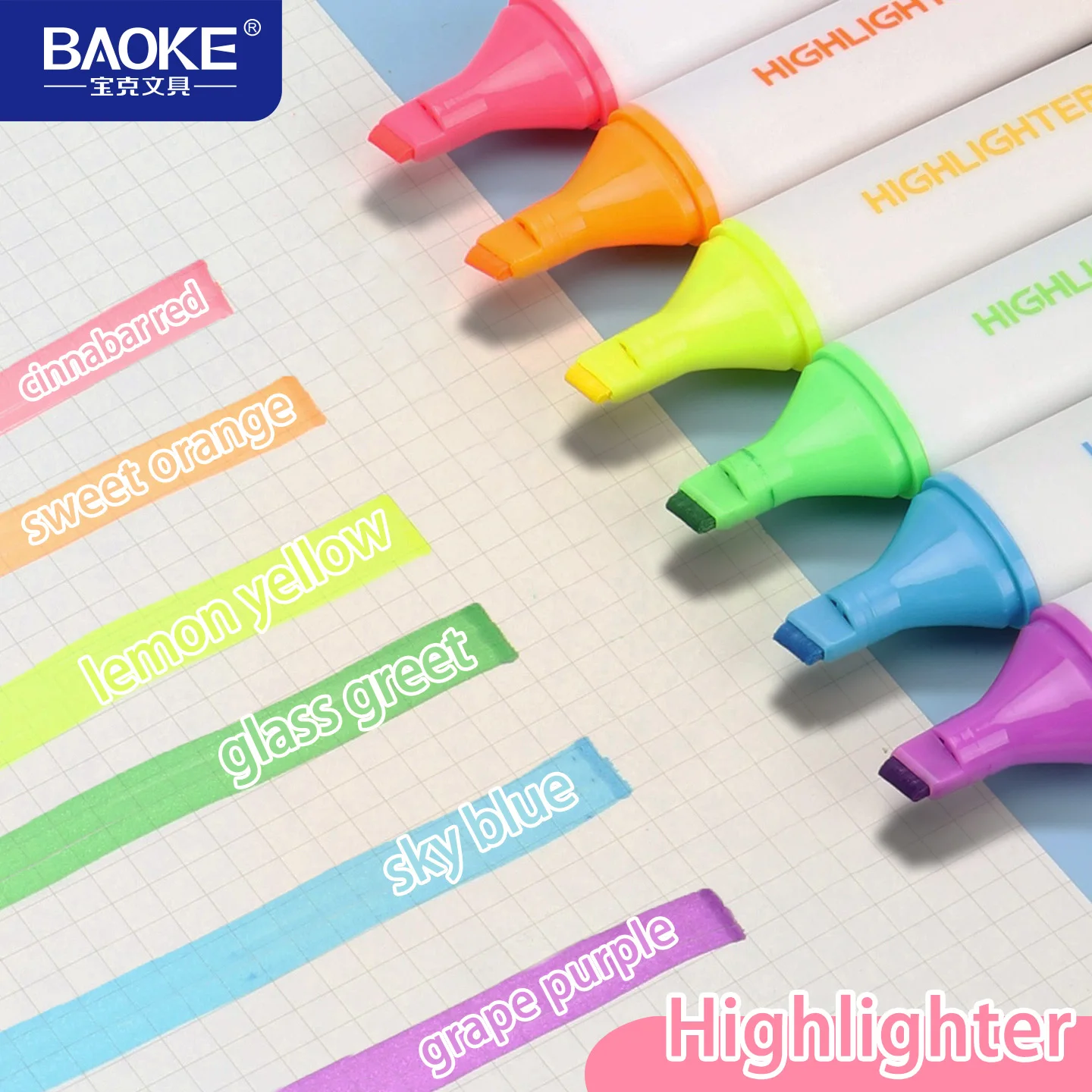 BAOKE MP4918 6 Colors Highlighter Smooth Writing Resin Pen Tip Vivid Color
BAOKE MP4918 6 Colors Highlighter Smooth Writing Resin Pen Tip Vivid Color