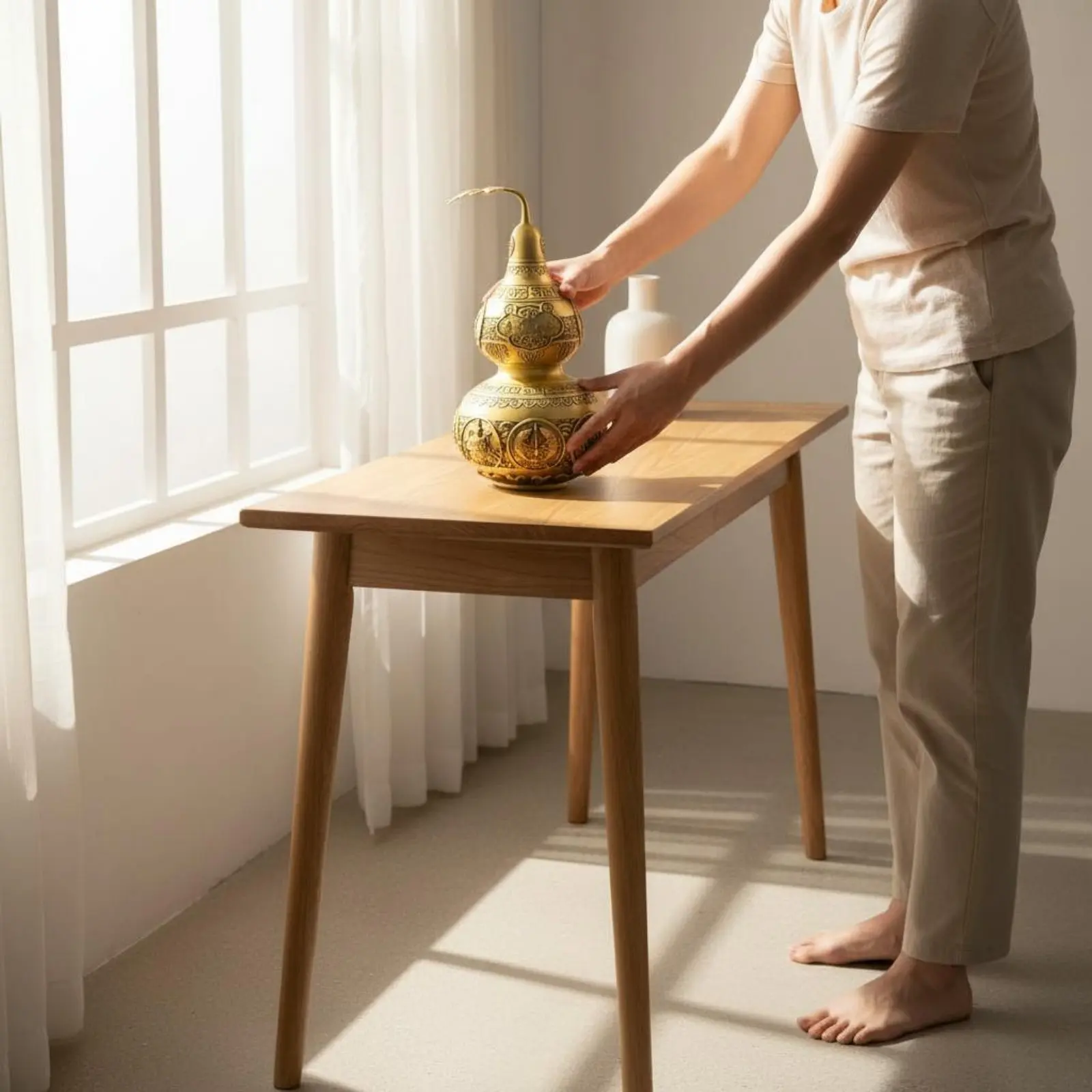 Brass Gourd Statue Auspicious Symbolism Feng Shui Gourd Statue Brass Calabash Decoration Polished Finish Desktop Sculpture
Brass Gourd Statue Auspicious Symbolism Feng Shui Gourd Statue Brass Calabash Decoration Polished Finish Desktop Sculpture