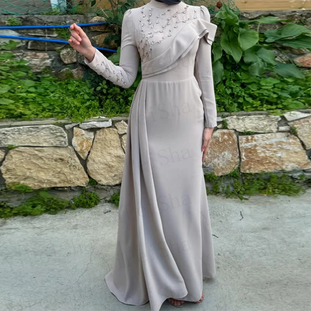 Customized A-Line Prom Dresses Floor-Length High-Neck Full Sleeve Evening Gown Fashion Crystal Simple Draped Casual Party Gown
Customized A-Line Prom Dresses Floor-Length High-Neck Full Sleeve Evening Gown Fashion Crystal Simple Draped Casual Party Gown