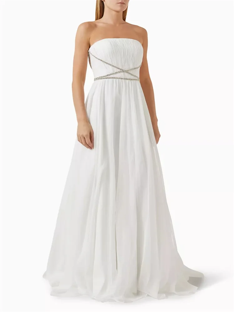Customized Ornate Beaded Pleated White A-line Dress, Strapless Pleated Top, Beaded Decoration For Formal Occasion Evening Dress
Customized Ornate Beaded Pleated White A-line Dress, Strapless Pleated Top, Beaded Decoration For Formal Occasion Evening Dress