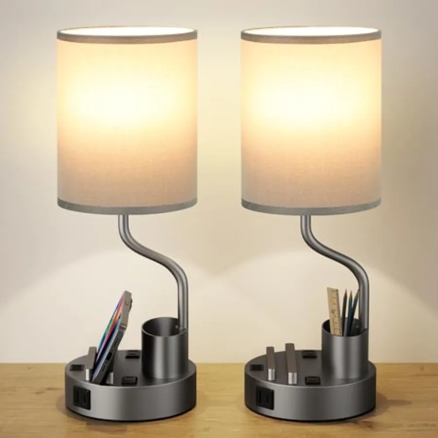 Grey Bedside Table Lamps for Bedroom Set of 2 - Nightstand Light with AC Outlet and USB A and C for Charging, 3 Color Temperatu
Grey Bedside Table Lamps for Bedroom Set of 2 - Nightstand Light with AC Outlet and USB A and C for Charging, 3 Color Temperatu