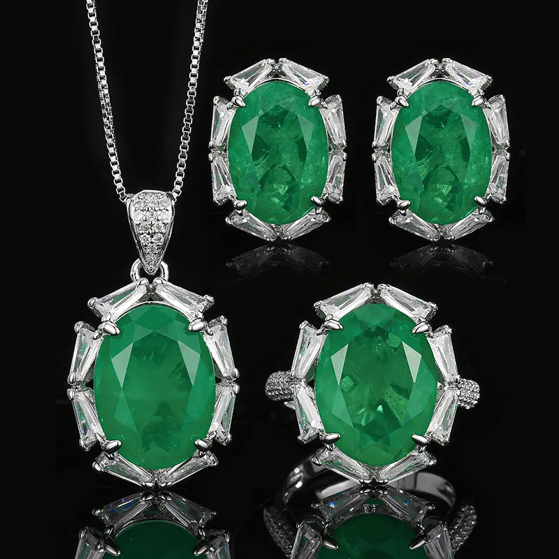Luxury Oval Cut Green Emerald Jewelry for Women Tapered Baguette Accent Necklace Earrings Adjustable Ring Party Bridal Gift
Luxury Oval Cut Green Emerald Jewelry for Women Tapered Baguette Accent Necklace Earrings Adjustable Ring Party Bridal Gift