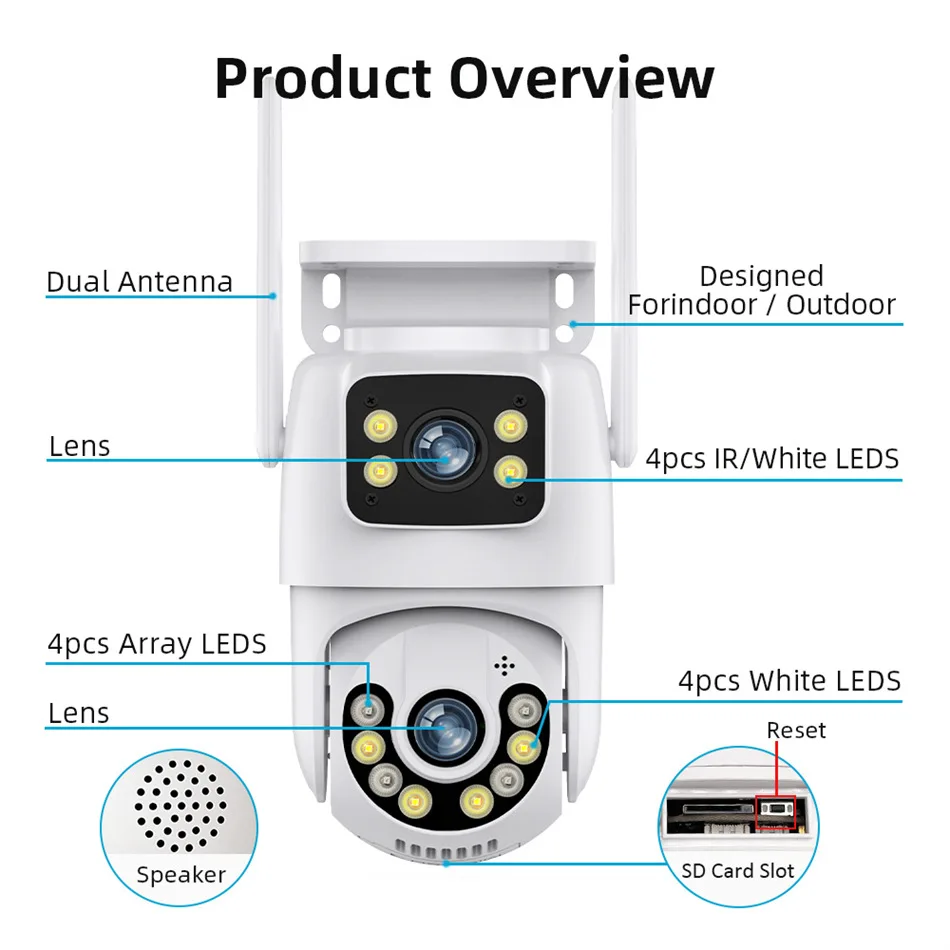 iCsee APP 6MP Dual Lens Wireless PTZ IP Dome Camera Full Color AI Humanoid Detection Home Security CCTV Baby Monitor
iCsee APP 6MP Dual Lens Wireless PTZ IP Dome Camera Full Color AI Humanoid Detection Home Security CCTV Baby Monitor