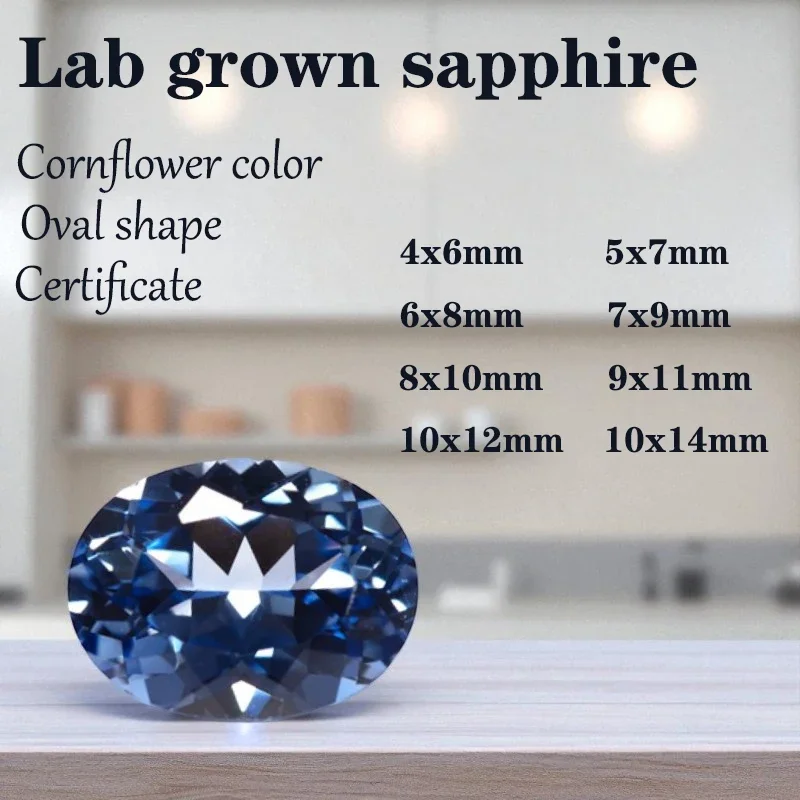 Sapphire VVS1 Oval Shape Cornflower Color Lab Grown Gemstone Natural Color DIY Necklace Earrings Main Materials Certificate
Sapphire VVS1 Oval Shape Cornflower Color Lab Grown Gemstone Natural Color DIY Necklace Earrings Main Materials Certificate