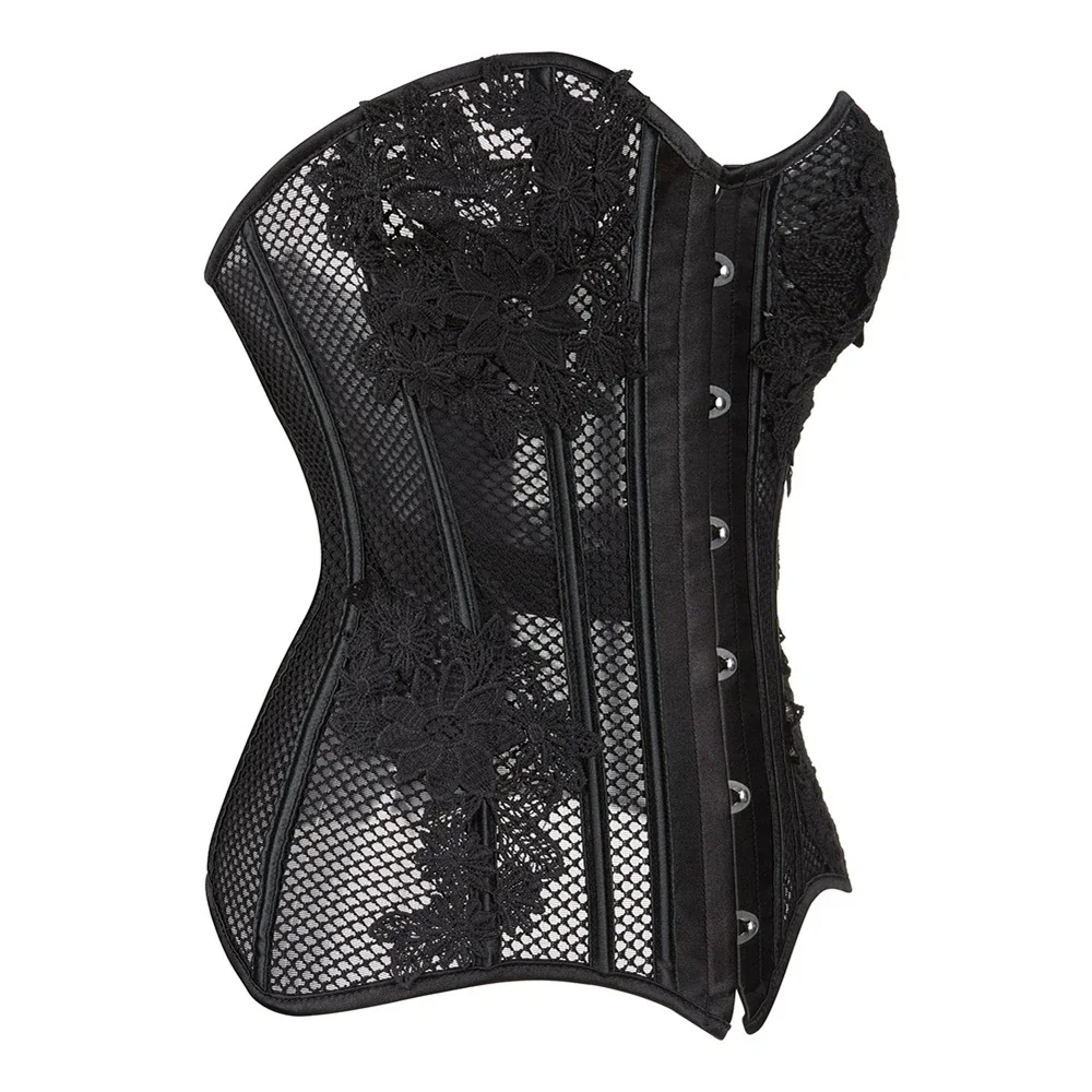 Women Corsets And Bustiers Tops Plus Size Mesh Black Breathable Hollow Out Lingerie Corselet Overbust Lace Up Clubwear
Women Corsets And Bustiers Tops Plus Size Mesh Black Breathable Hollow Out Lingerie Corselet Overbust Lace Up Clubwear