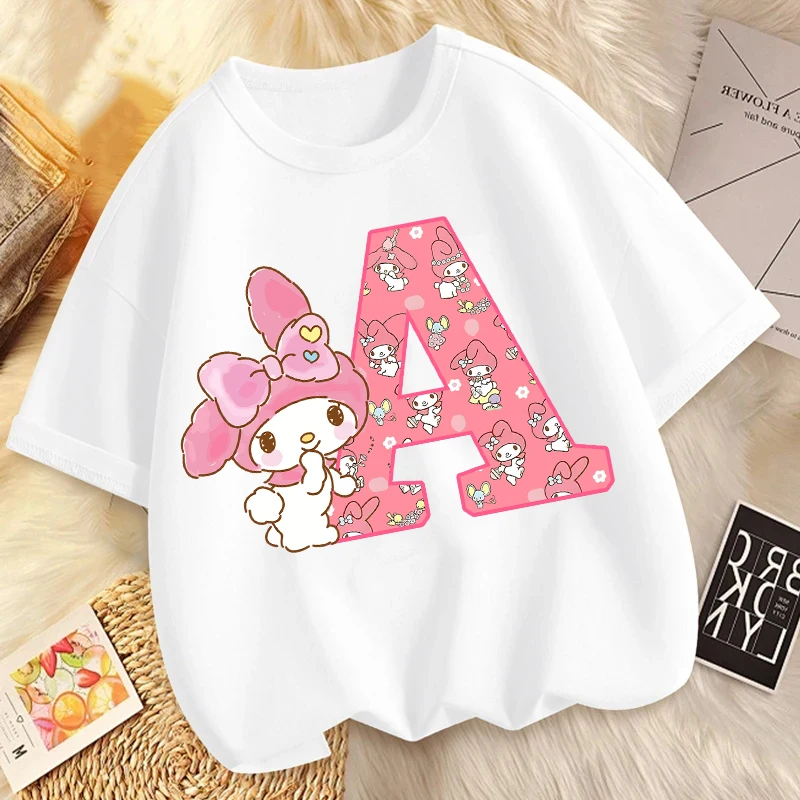 My Melody Children Short Sleeve T Shirt Sanrio 26 Letter Printed Tees Girls Kawaii Summer Casual Tops Cartoon Kids Clothing Gift
My Melody Children Short Sleeve T Shirt Sanrio 26 Letter Printed Tees Girls Kawaii Summer Casual Tops Cartoon Kids Clothing Gift