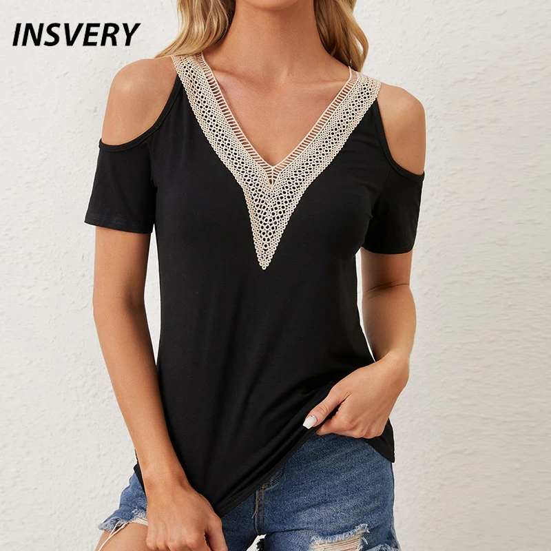 Elegant V Neck Off Shoulder Short Sleeve T Shirts Woman Fashion Patchwork Loose Tee Tops Female T-Shirts
Elegant V Neck Off Shoulder Short Sleeve T Shirts Woman Fashion Patchwork Loose Tee Tops Female T-Shirts