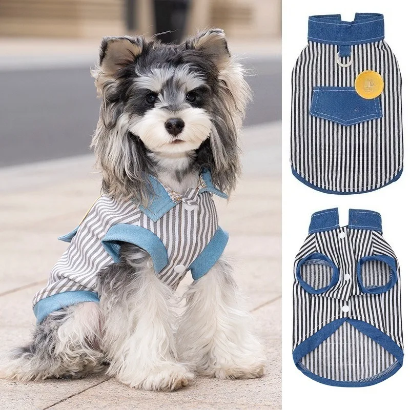 Pet cat dog clothes Small dog Schnauzer, Bichon, Teddy, striped denim clothes, spring and summer thin styles
Pet cat dog clothes Small dog Schnauzer, Bichon, Teddy, striped denim clothes, spring and summer thin styles