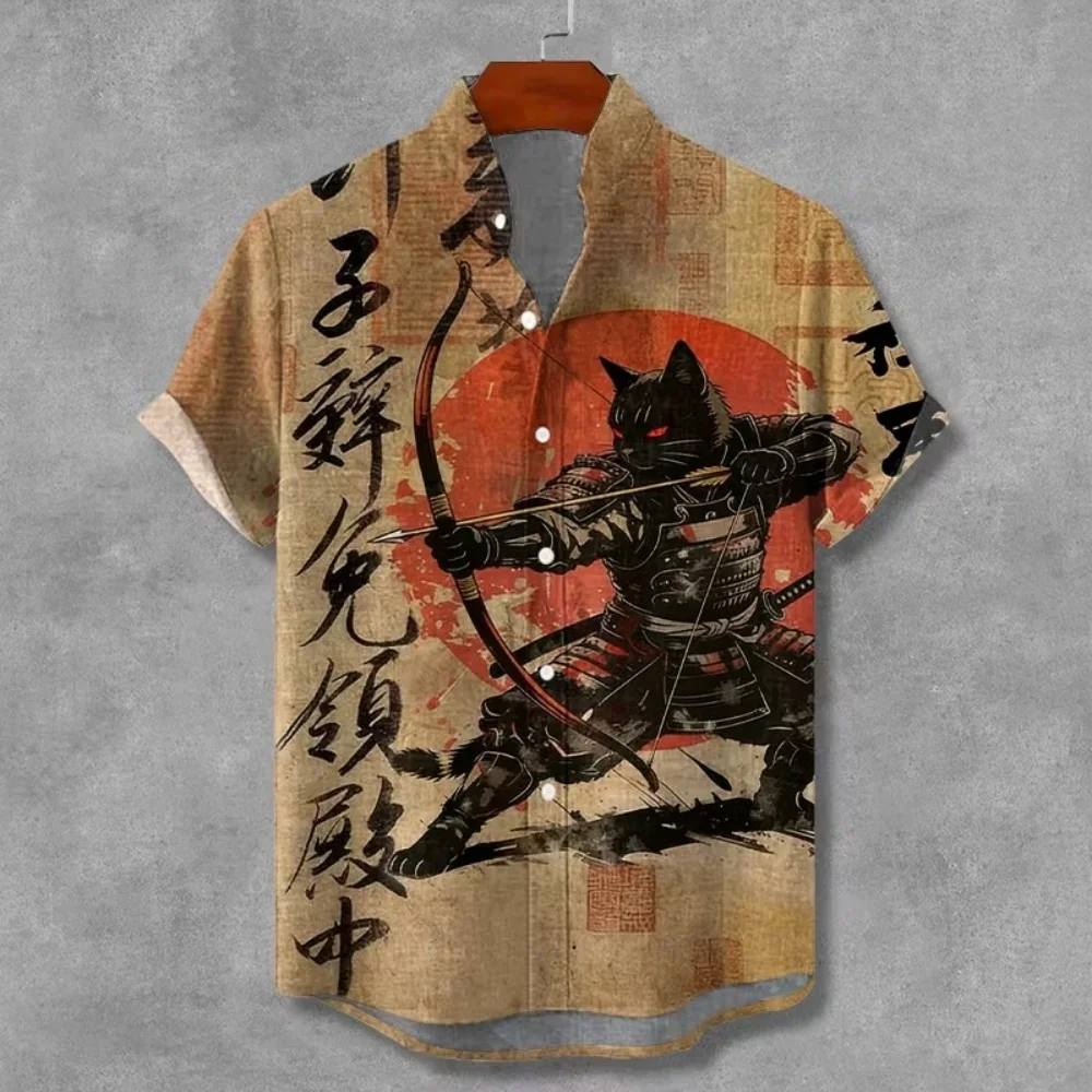Ukiyo-e Samurai Archer Black Cat Print Linen Shirts Men Stand Collar Vintage Casual Hawaii Beach Top
Ukiyo-e Samurai Archer Black Cat Print Linen Shirts Men Stand Collar Vintage Casual Hawaii Beach Top