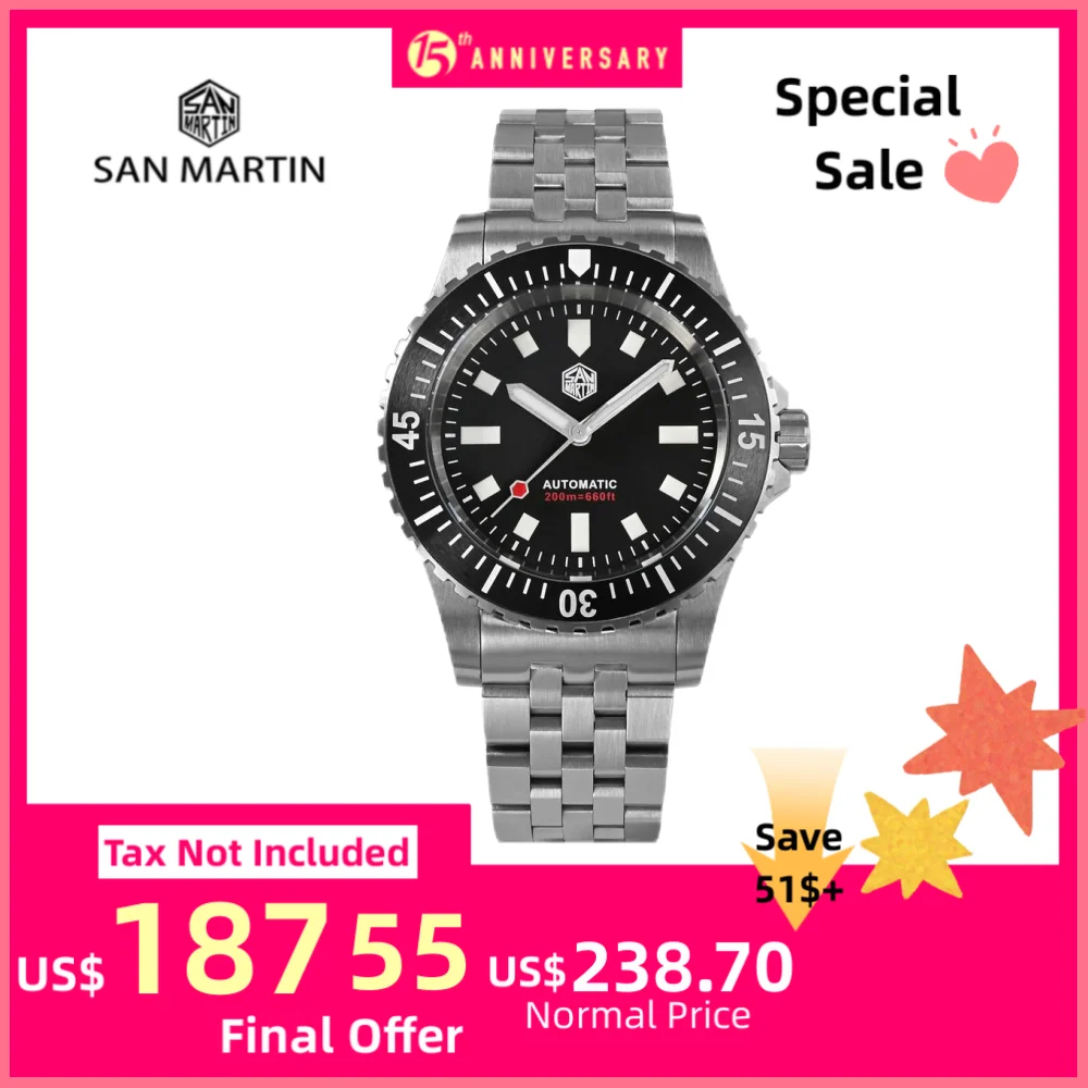 San Martin Original Diver Watch For Men Miyota 8215 Automatic Mechanical Wristwatch Stainless Steel 20Bar Sapphire Swim SN0012
San Martin Original Diver Watch For Men Miyota 8215 Automatic Mechanical Wristwatch Stainless Steel 20Bar Sapphire Swim SN0012