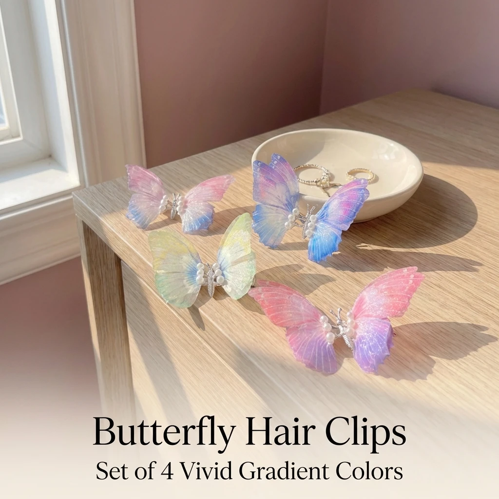 4Pcs Glitter Butterfly Hair Clips with Pearls, Shimmering Hair Accessories for Wedding Party Dail Wear
4Pcs Glitter Butterfly Hair Clips with Pearls, Shimmering Hair Accessories for Wedding Party Dail Wear