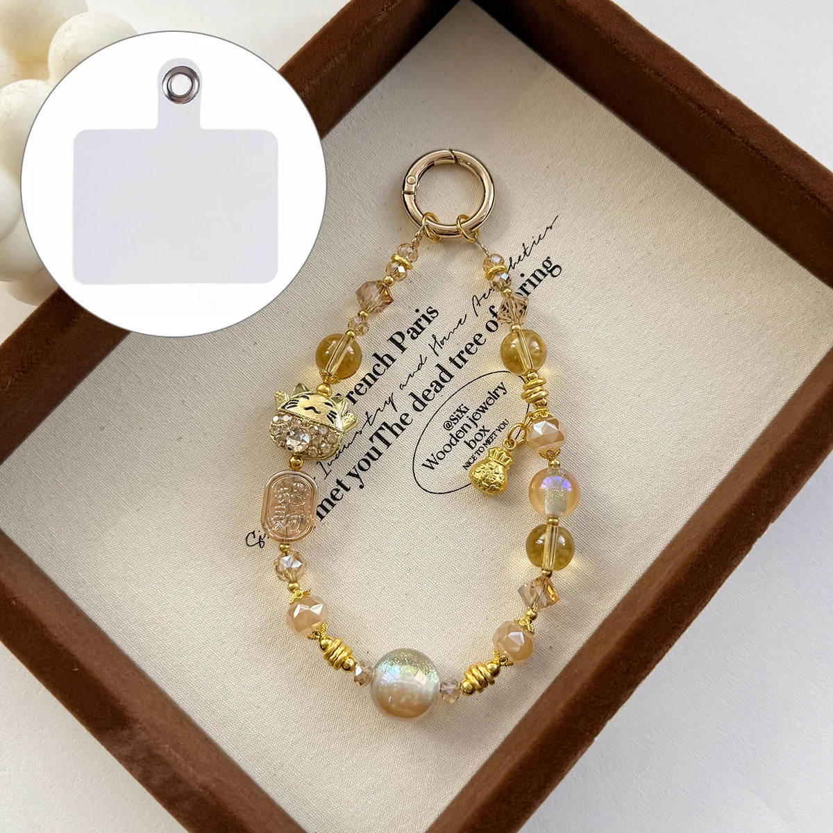 A1166 30cm Crystal Beaded Phone Strap Fortune Metal Pendant Lucky Cat Charm Keychain Phone Lanyard with Removable Blank White Ca
A1166 30cm Crystal Beaded Phone Strap Fortune Metal Pendant Lucky Cat Charm Keychain Phone Lanyard with Removable Blank White Ca