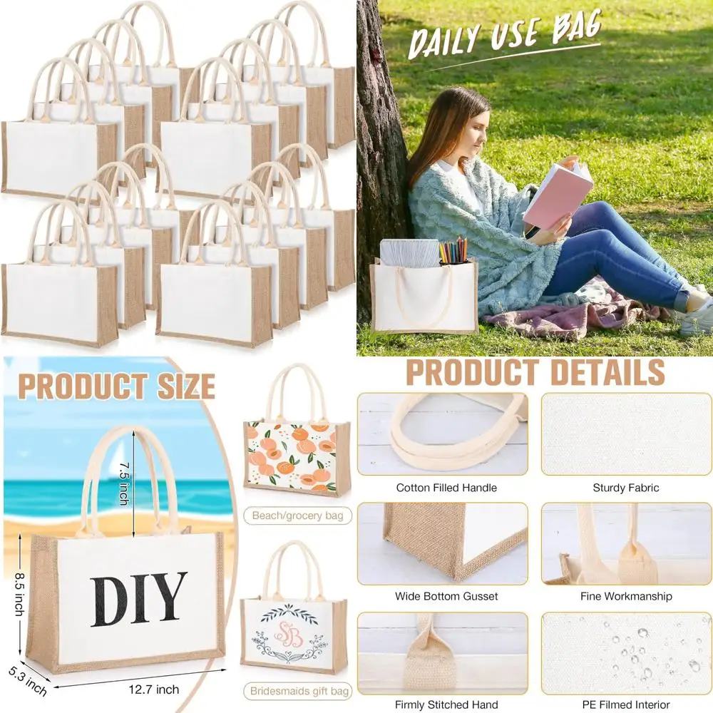 Многоразовые джутовые сумки-тоут, 16-упаковка холщовых продуктовых сумок с ручками, идеально подходят для женщин, подарков подружек невесты, свадеб, сделанных своими руками и пляжного переменного тока
Многоразовые джутовые сумки-тоут, 16-упаковка холщовых продуктовых сумок с ручками, идеально подходят для женщин, подарков подружек невесты, свадеб, сделанных своими руками и пляжного переменного тока