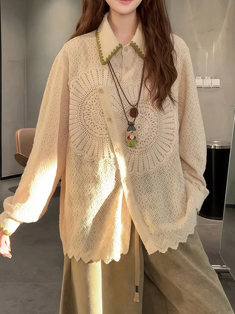 Ele Lace Long Sve irt Women's Faion Trimmed Hollow out Hook Flower Design Casual Loose Fit Breathable Comfortable
Ele Lace Long Sve irt Women's Faion Trimmed Hollow out Hook Flower Design Casual Loose Fit Breathable Comfortable