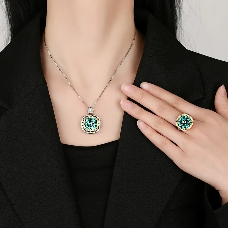 14mm Square Green CZ Two Tone Halo Vintage Jewelry Adjustable Ring Sparkling Necklace Women Party Dress Accessorie Birthday Gift
14mm Square Green CZ Two Tone Halo Vintage Jewelry Adjustable Ring Sparkling Necklace Women Party Dress Accessorie Birthday Gift