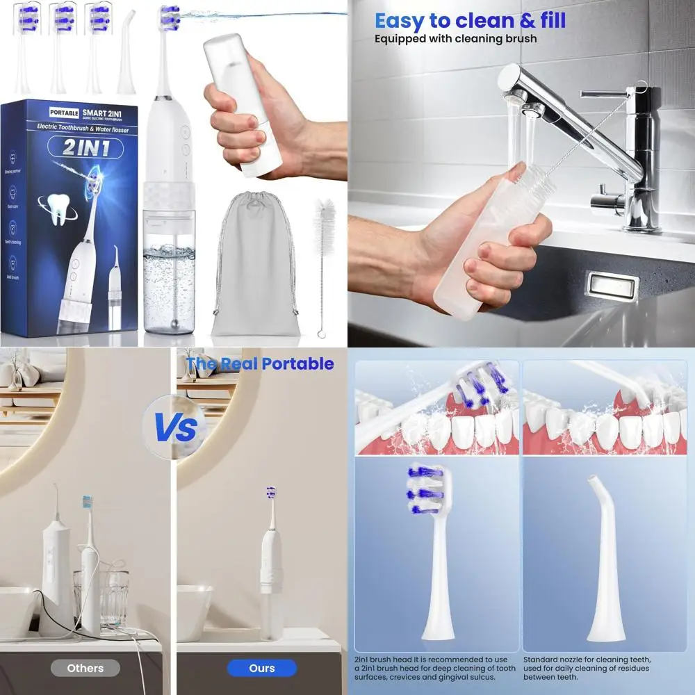 Электрическая зубная щетка и ирригатор двойного назначения, 25-дневный срок службы батареи, портативные, с дорожной бутылкой (белые)
Электрическая зубная щетка и ирригатор двойного назначения, 25-дневный срок службы батареи, портативные, с дорожной бутылкой (белые)