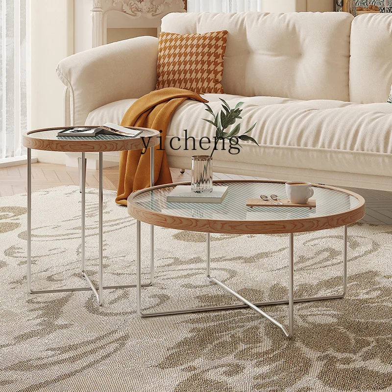 TQQ furniture Japanese round Changhong glass medieval coffee table combination living room ash wood edge table
TQQ furniture Japanese round Changhong glass medieval coffee table combination living room ash wood edge table
