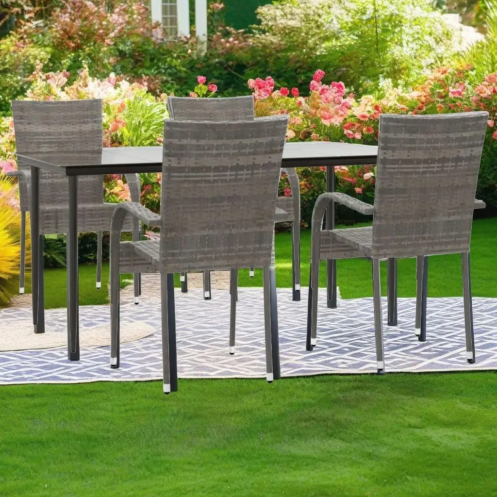 5-Piece Gray Poly Rattan Patio Dining Set - Durable Outdoor Furniture for Modern Spaces
5-Piece Gray Poly Rattan Patio Dining Set - Durable Outdoor Furniture for Modern Spaces