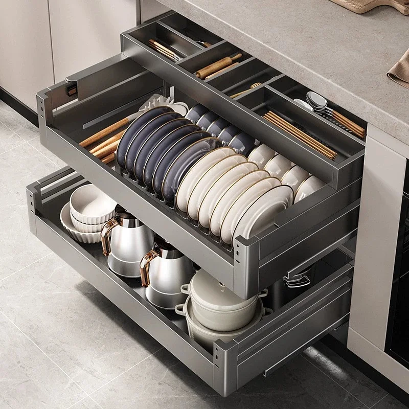 Dark Gray Luxury Modern Kitchen Drawer-style Stainless Steel Cabinet Three Tiers Fully Open Drawers For Storing Condiments
Dark Gray Luxury Modern Kitchen Drawer-style Stainless Steel Cabinet Three Tiers Fully Open Drawers For Storing Condiments