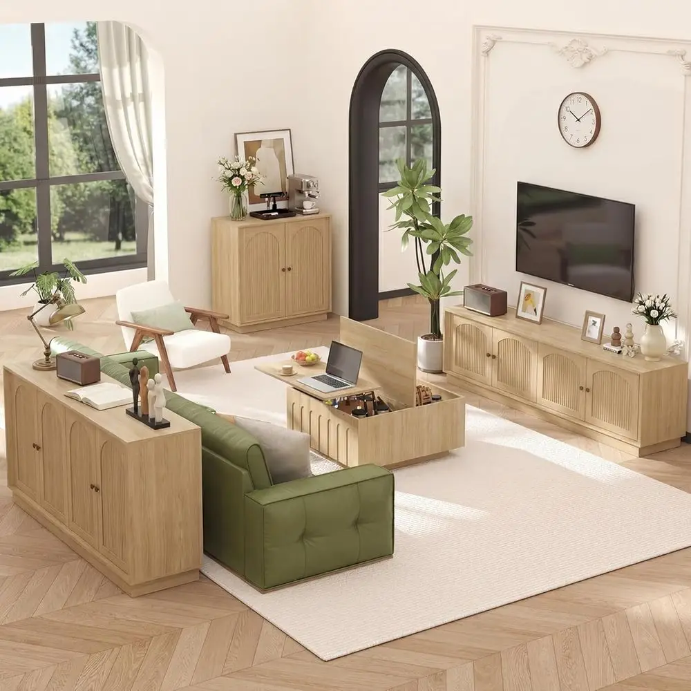 4-Piece Living Room Set: 63 Buffet Sideboard, 31.5 Accent Cabinet, 67 TV Stand for 75 TVs, Oak Square Coffee Table with Storage
4-Piece Living Room Set: 63 Buffet Sideboard, 31.5 Accent Cabinet, 67 TV Stand for 75 TVs, Oak Square Coffee Table with Storage