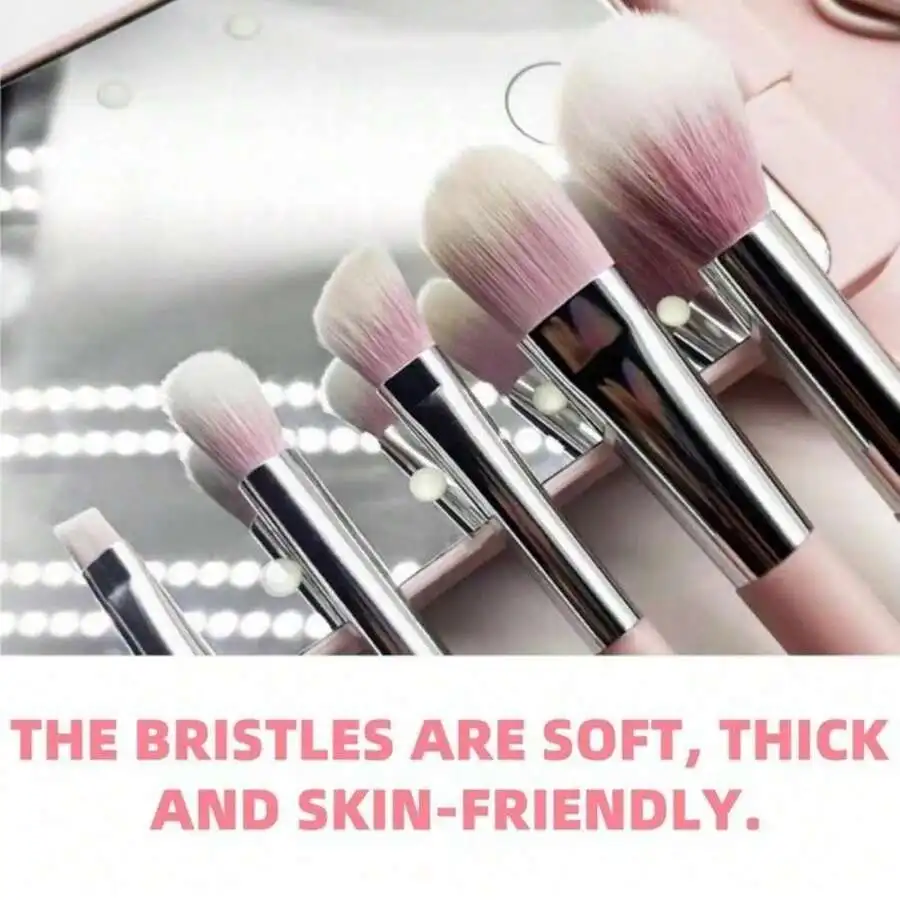 LED Makeup Mirror With 5 Makeup Brushes Set Pink For Women
LED Makeup Mirror With 5 Makeup Brushes Set Pink For Women