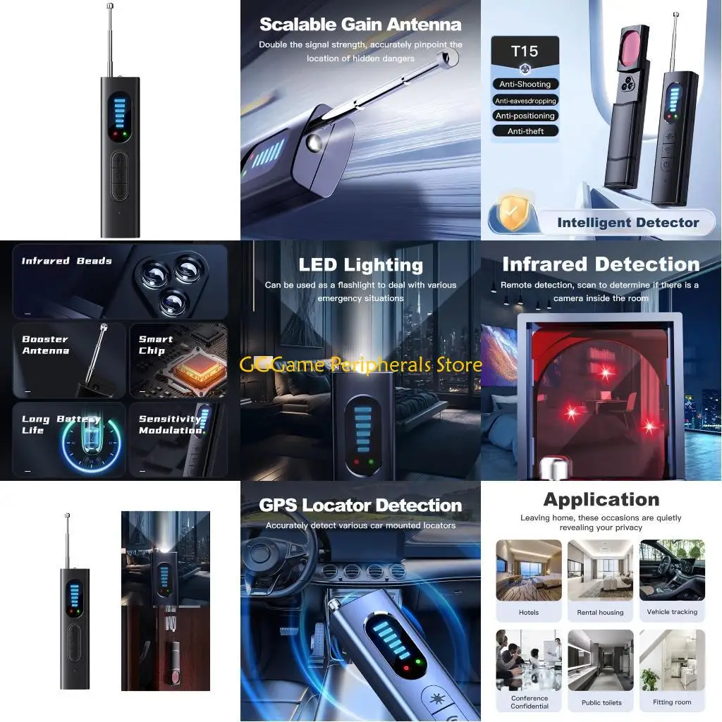 U55B Cameras Detectors with LED Light Detector 5 Level Adjustable RF Scanner Portable Detector