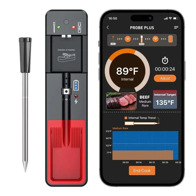 Bluetooth wireless meat thermometer with wireless cooking thermometer range 
Bluetooth wireless meat thermometer with wireless cooking thermometer range