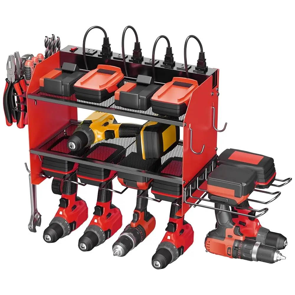 Modular Power Tool Organizer Wall Mount Charging Station, Red 6 Drills Holder With 8 Plug Power St 10Ft, Garage Drill Battery
Modular Power Tool Organizer Wall Mount Charging Station, Red 6 Drills Holder With 8 Plug Power St 10Ft, Garage Drill Battery
