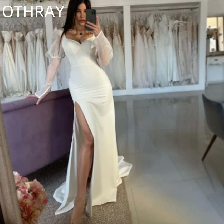Long Sleevess Modern Side Split Bride Dress Simple Arabic Modern Wedding Party Dress Elegant Mermaid Wedding Dresses 2024
Long Sleevess Modern Side Split Bride Dress Simple Arabic Modern Wedding Party Dress Elegant Mermaid Wedding Dresses 2024