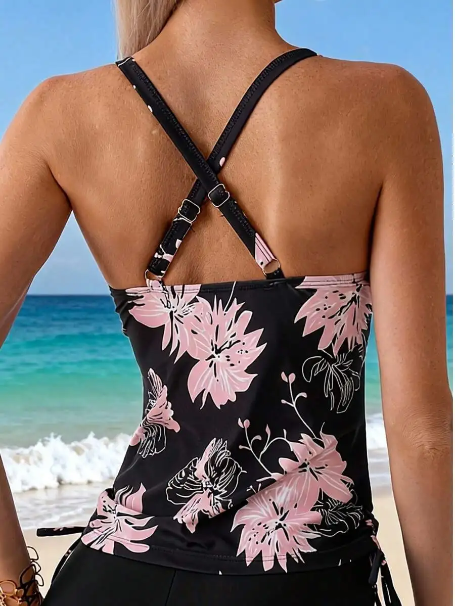 Womens Floral Print Cross Back Halter Swim Top With Shorts Set For Beach Pool
Womens Floral Print Cross Back Halter Swim Top With Shorts Set For Beach Pool