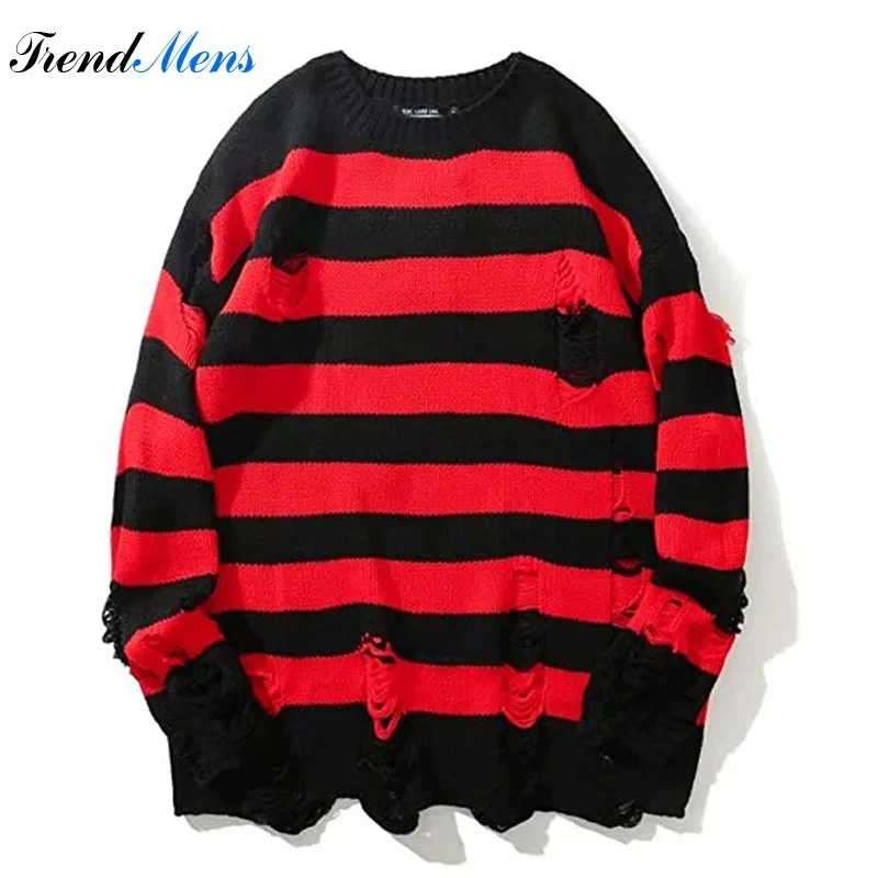 Autumn Men's Sweater Couple Stripe Knitted Shirts Japanese Loose and Lazy Fashion Knitted Bottom Broken Hole Pullovers Sweaters
Autumn Men's Sweater Couple Stripe Knitted Shirts Japanese Loose and Lazy Fashion Knitted Bottom Broken Hole Pullovers Sweaters
