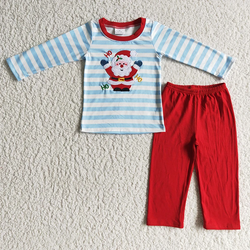 Christmas Embroidery Santa Baby Boy Sleepwear Children Blue Stripe Long Sleeve Set Cotton Red Pants Kid Outfit Infant Pajamas
Christmas Embroidery Santa Baby Boy Sleepwear Children Blue Stripe Long Sleeve Set Cotton Red Pants Kid Outfit Infant Pajamas