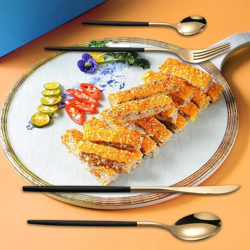 Portuguese Style Stainless Steel Cutlery Set 24pcs Golden Steak Knife Spoon Fork for Western Restaurant Ideal Gift
Portuguese Style Stainless Steel Cutlery Set 24pcs Golden Steak Knife Spoon Fork for Western Restaurant Ideal Gift