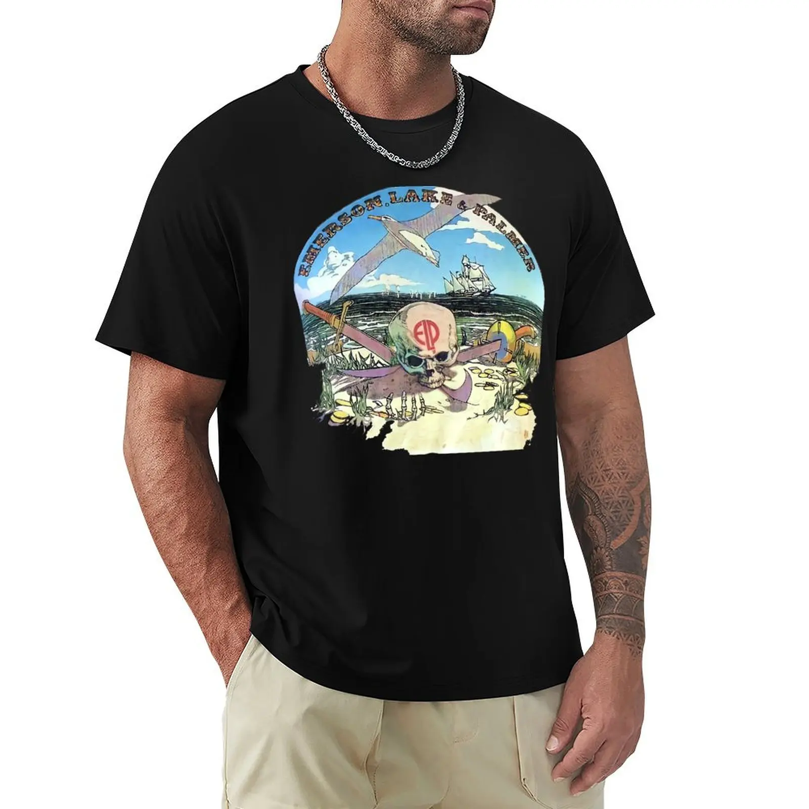 ELP Pirates '77 Tour Shirt Recreation Print T-Shirt Simple Line Art Print Tee
ELP Pirates '77 Tour Shirt Recreation Print T-Shirt Simple Line Art Print Tee