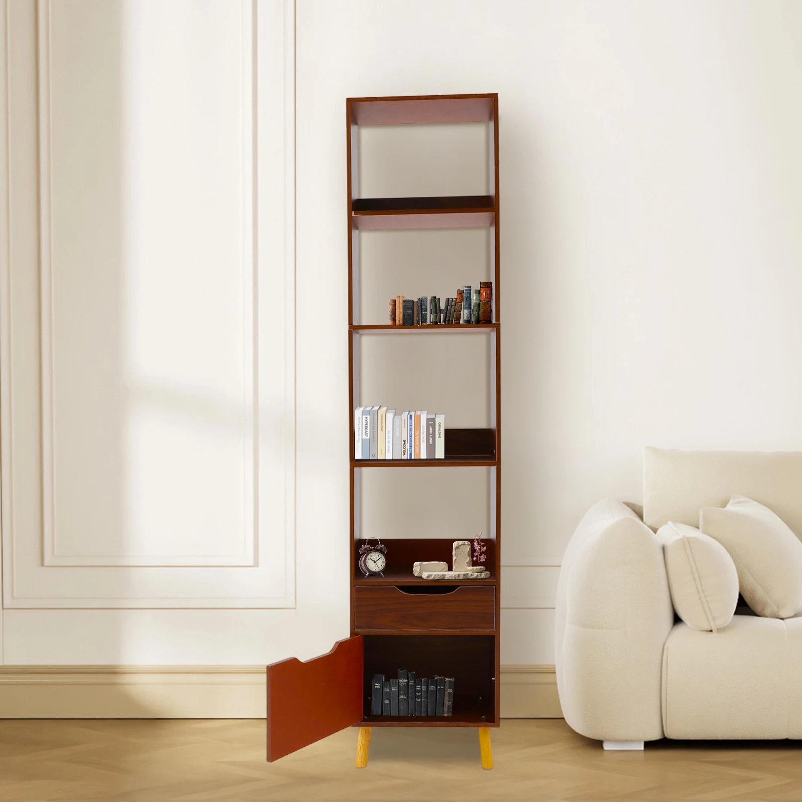 Walnut Density Board 40x24x180cm Floor Storage Rack Four-storey Open Home Vertical Storage Cabinet with Drawer Bookshelf
Walnut Density Board 40x24x180cm Floor Storage Rack Four-storey Open Home Vertical Storage Cabinet with Drawer Bookshelf