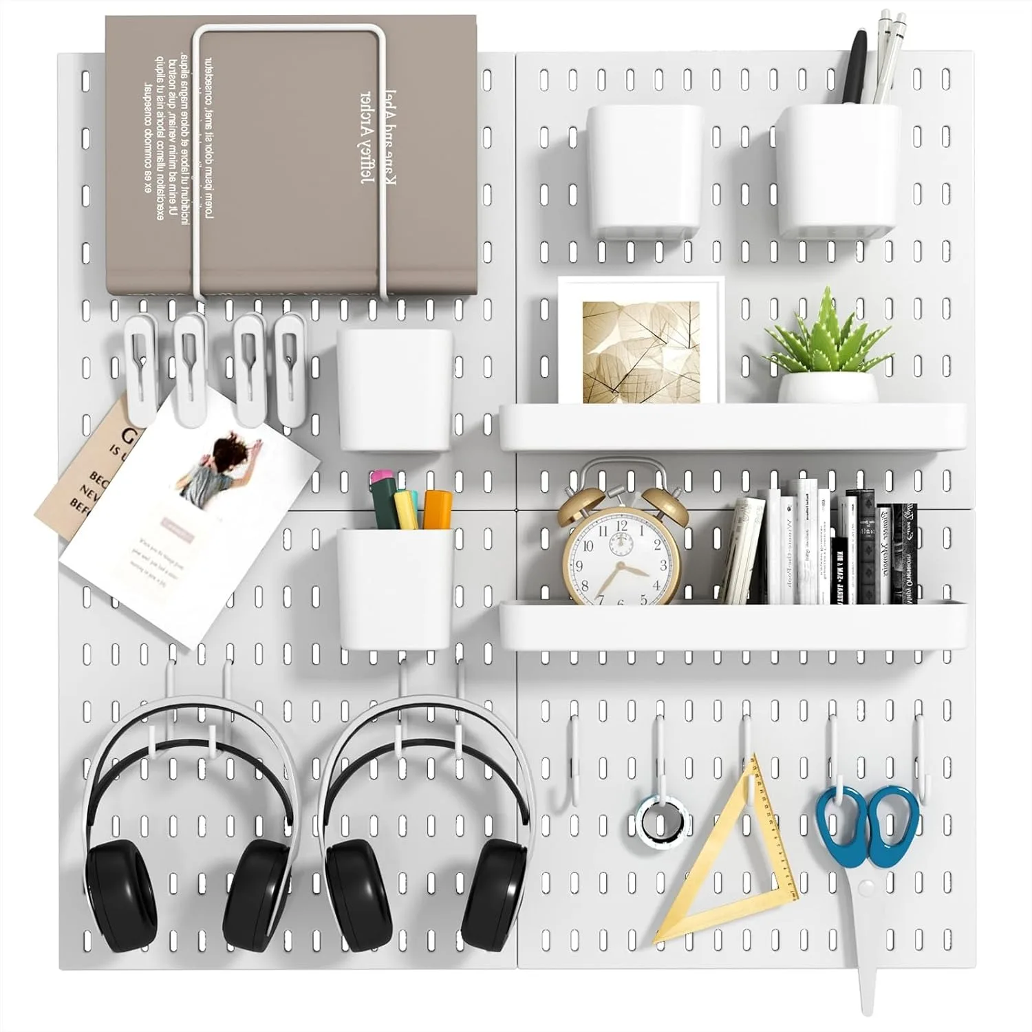 Peg Board Wall Organizer, 4 Pegboards with 20 Accessories, Nail-Free Installation, 25.6x25.6in, for Office, Nursery & Home
Peg Board Wall Organizer, 4 Pegboards with 20 Accessories, Nail-Free Installation, 25.6x25.6in, for Office, Nursery & Home