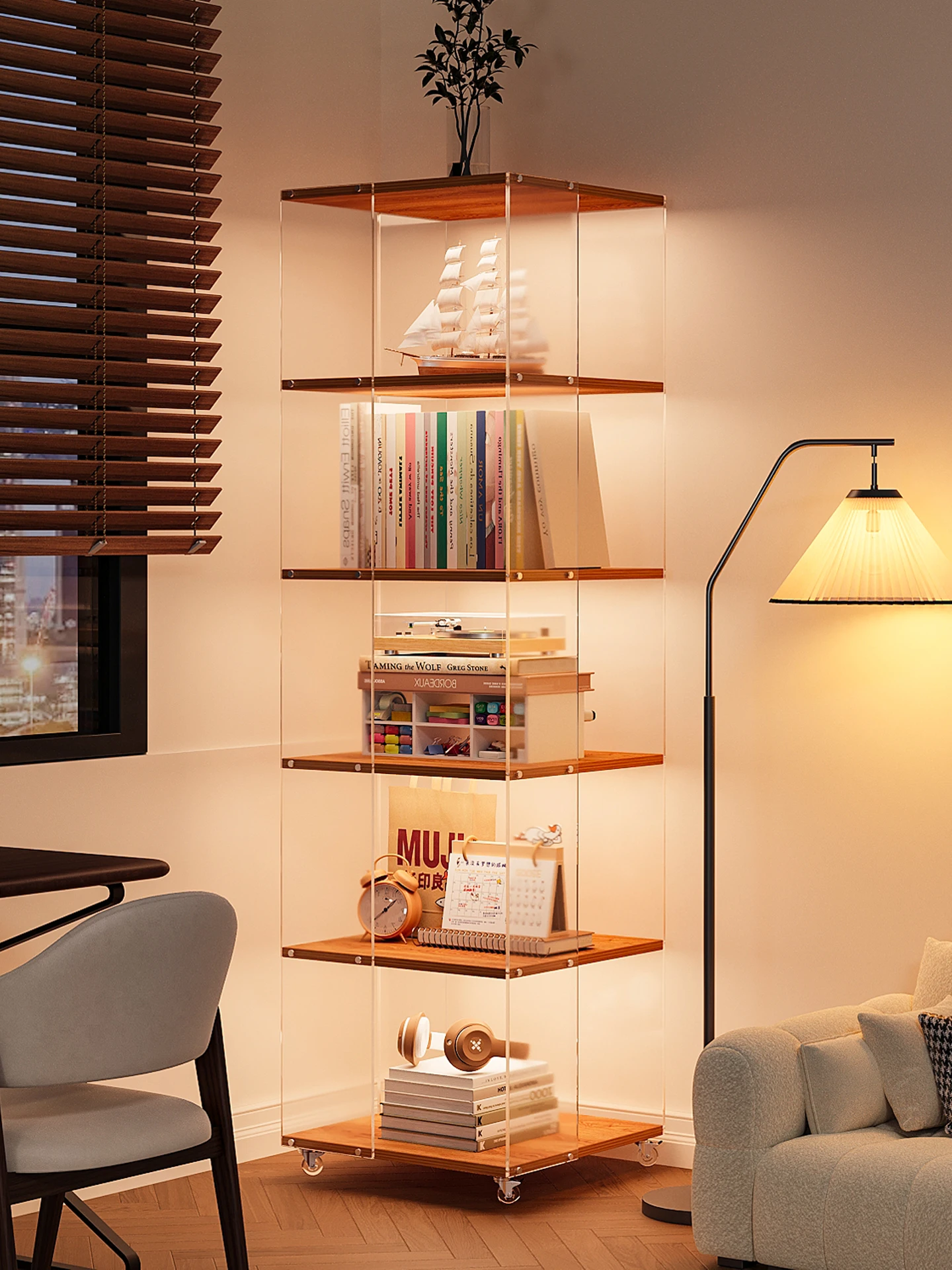 Rotating bookshelf Floor shelf Living room bookcase Locker integrated against the wall Movable figure display
Rotating bookshelf Floor shelf Living room bookcase Locker integrated against the wall Movable figure display