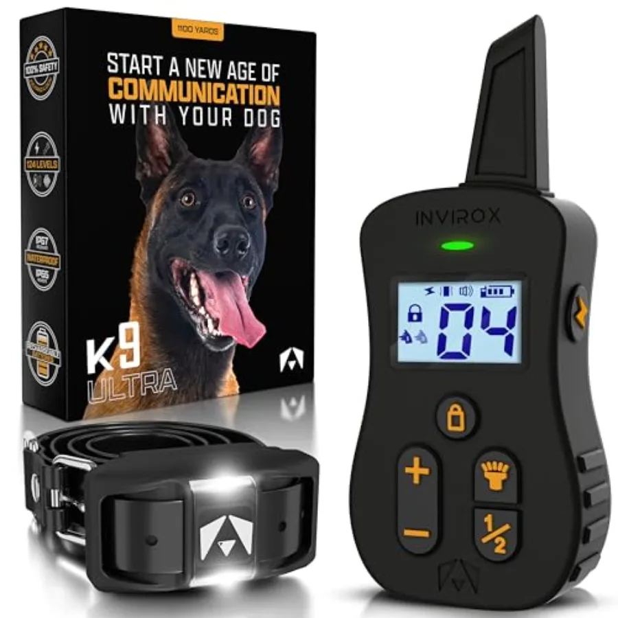 Ultra K9 Dog Training Collar with Remote: 124 Levels, Mile Range, Night-Light Mode, IP67 Waterproof, Safe Communication for Lar
Ultra K9 Dog Training Collar with Remote: 124 Levels, Mile Range, Night-Light Mode, IP67 Waterproof, Safe Communication for Lar