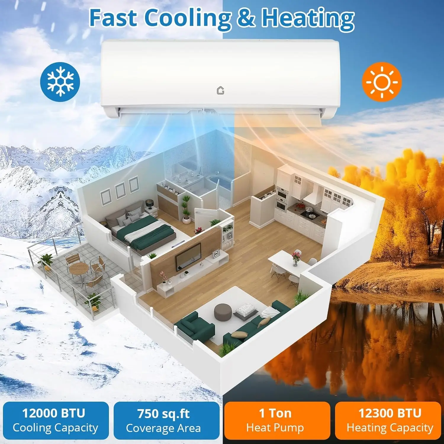 Garvee Alexa Compatible 12000 BTU Mini Split Air Conditioner & Heater, 20 SEER2 1 Ton Ductless Inverter System with Heat Pump for Rooms Up to 750 Sq. Ft
Garvee Alexa Compatible 12000 BTU Mini Split Air Conditioner & Heater, 20 SEER2 1 Ton Ductless Inverter System with Heat Pump for Rooms Up to 750 Sq. Ft