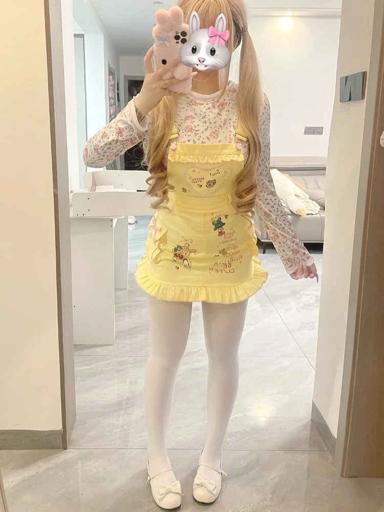 Spring Y2K 2 Piece Sets Women Cute Kawaii Elegant Blouse +Chic Cartoon Print Ruffle Strap Dress Female Sweet Lolita Outfits 2025
Spring Y2K 2 Piece Sets Women Cute Kawaii Elegant Blouse +Chic Cartoon Print Ruffle Strap Dress Female Sweet Lolita Outfits 2025