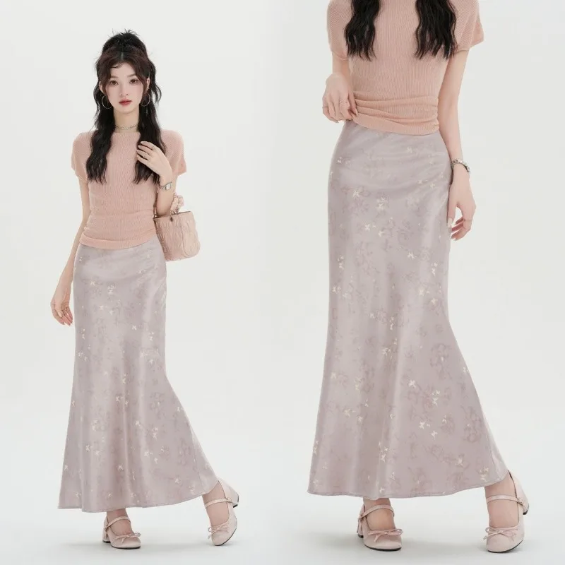 Women Acetate Satin Print Elastic Waist Slim Fit Mermaid Long Skirt
Women Acetate Satin Print Elastic Waist Slim Fit Mermaid Long Skirt