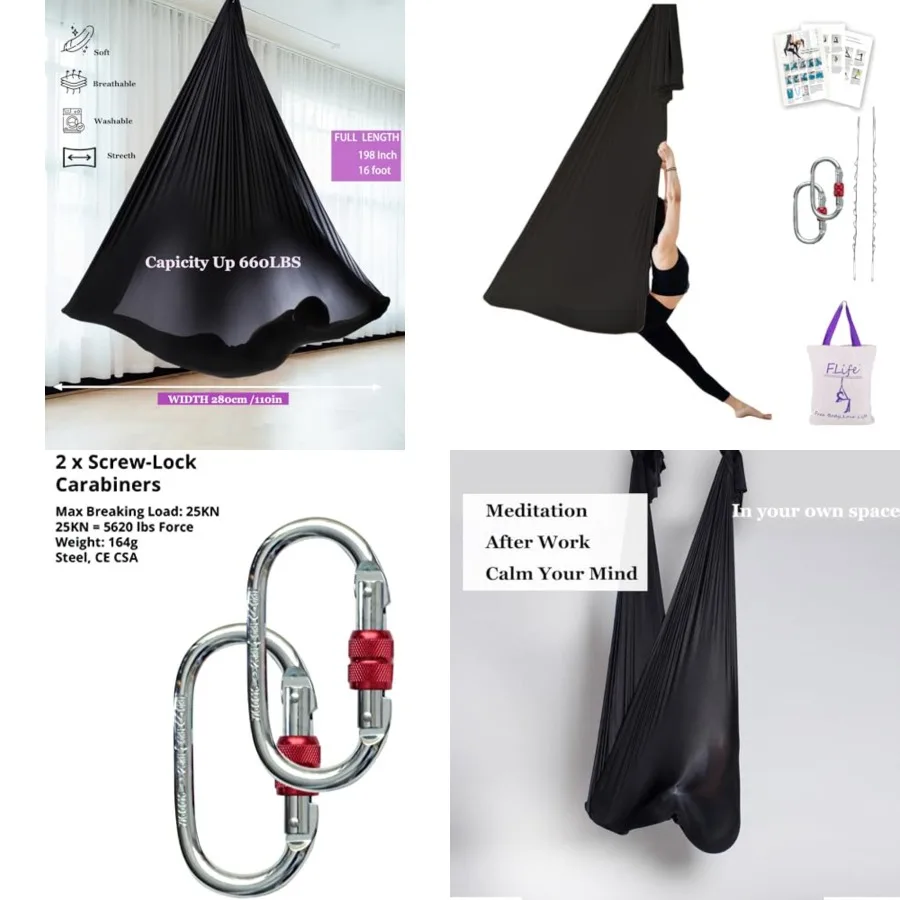 Aerial Silk Yoga Hammock Swing for yoga Inversion, Strength training, starter hardware kit
Aerial Silk Yoga Hammock Swing for yoga Inversion, Strength training, starter hardware kit