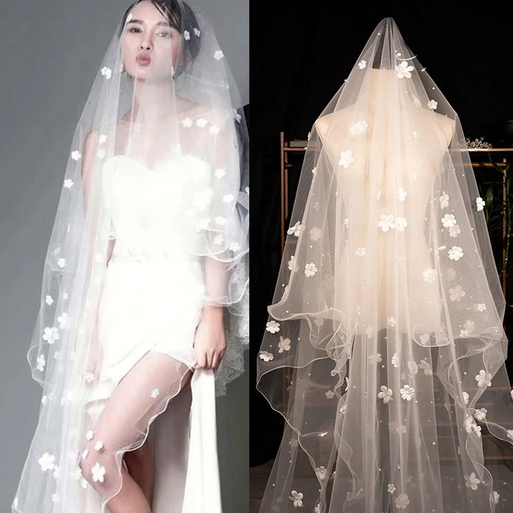 Pearls 1T Wedding Veils 3D Flowers Wedding Veil Without Comb Beaded Bride Veil Customized
Pearls 1T Wedding Veils 3D Flowers Wedding Veil Without Comb Beaded Bride Veil Customized
