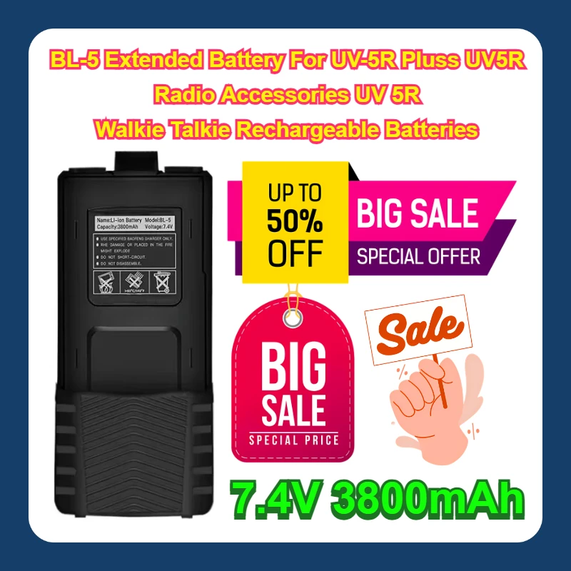 7.4V 3800mAh BL-5 Extended Battery For UV-5R Pluss UV5R Radio Accessories UV 5R Walkie Talkie Rechargeable Batteries
7.4V 3800mAh BL-5 Extended Battery For UV-5R Pluss UV5R Radio Accessories UV 5R Walkie Talkie Rechargeable Batteries