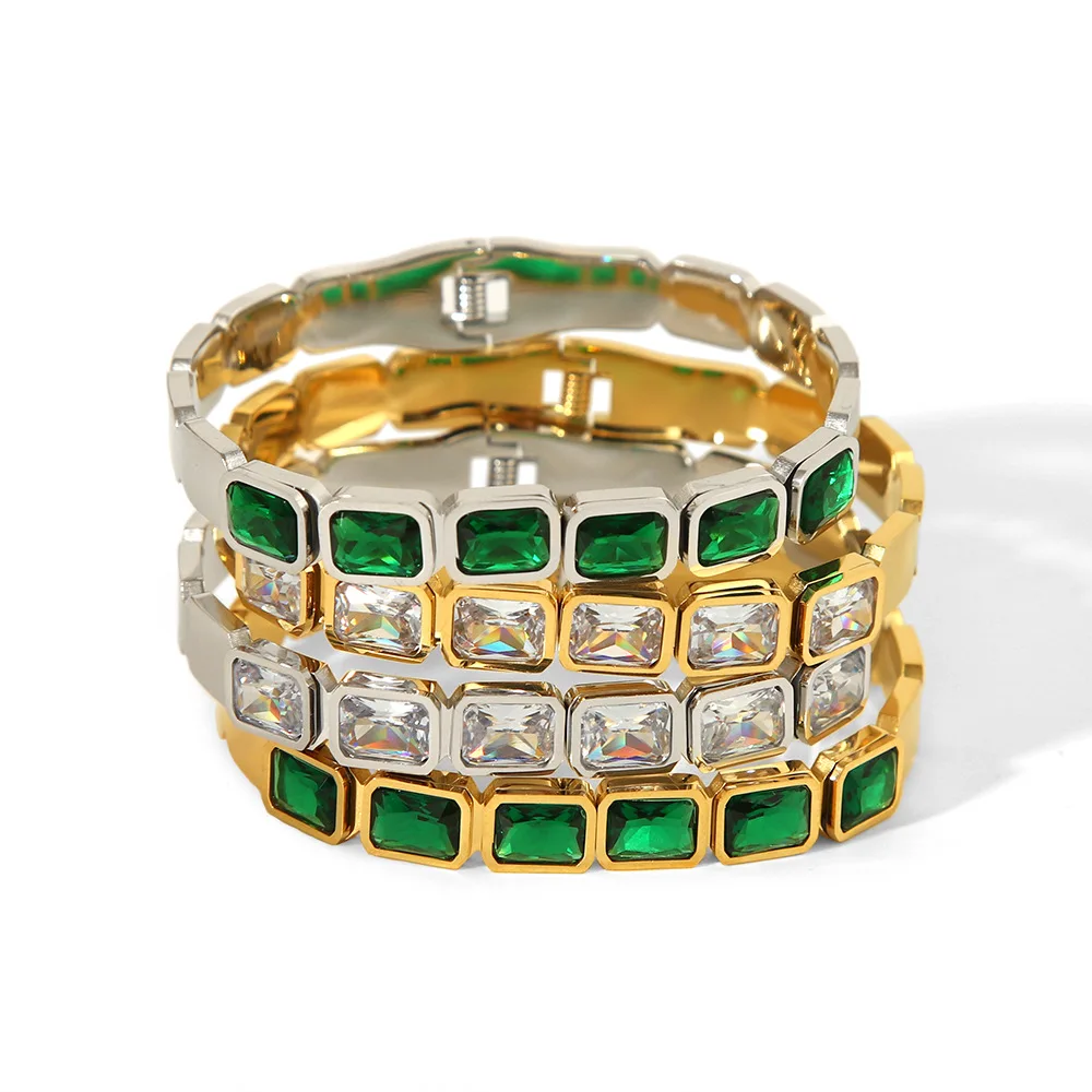 Green Zircon Gemstone Bracelet 18k Gold Plated Stainless Steel Bangles for Women
Green Zircon Gemstone Bracelet 18k Gold Plated Stainless Steel Bangles for Women