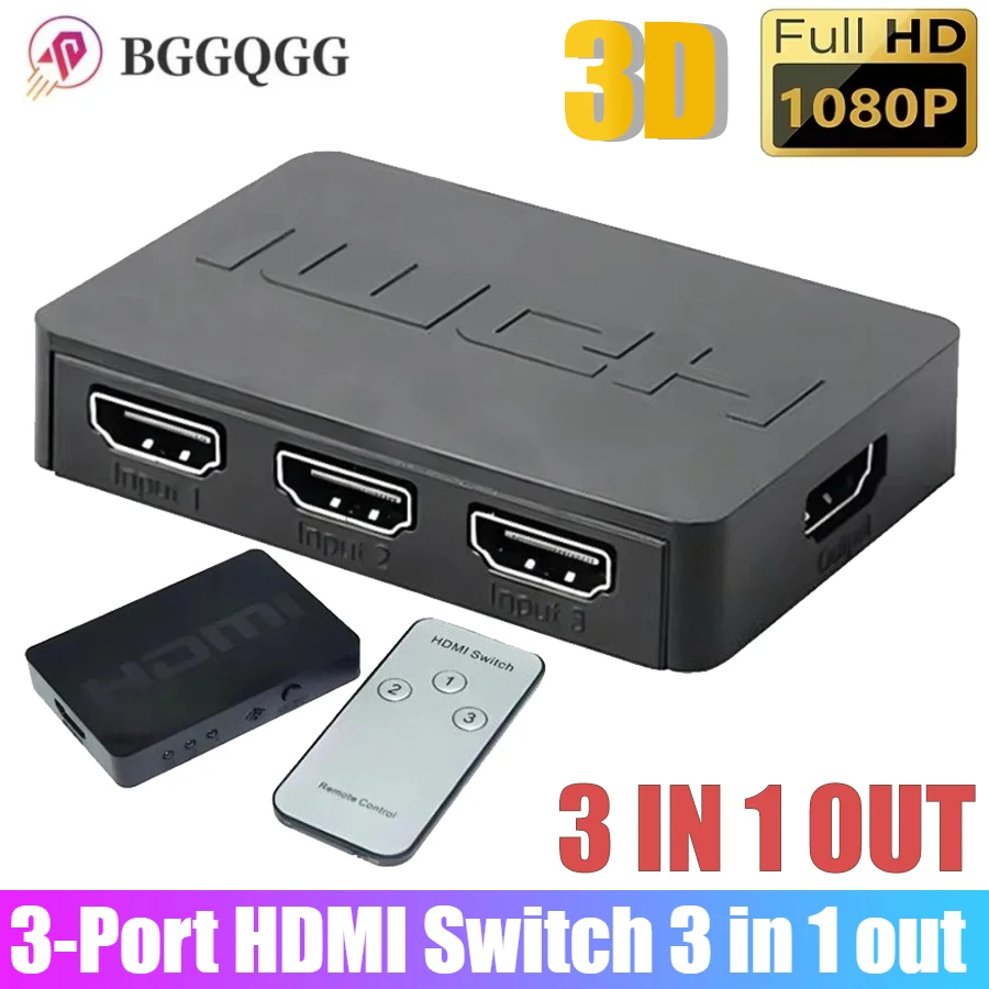 BGGQGG 3 Ports HDMI-Compatible Switcher 3 Input 1 Output 1080P HDMI Video Splitter Hub Adapter for Xbox DVD HDTV PC Laptop TV
BGGQGG 3 Ports HDMI-Compatible Switcher 3 Input 1 Output 1080P HDMI Video Splitter Hub Adapter for Xbox DVD HDTV PC Laptop TV